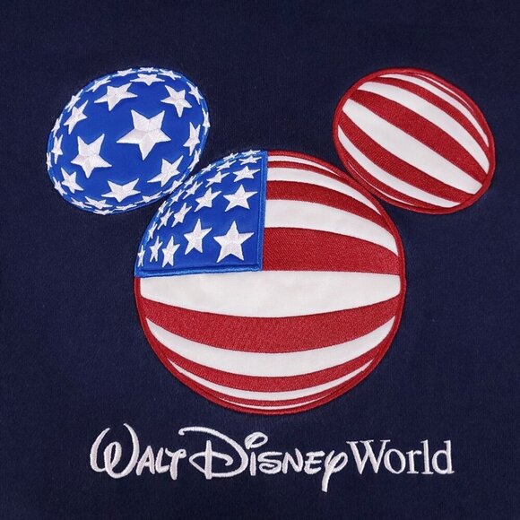 Vintage Walt Disney World XXXL Blue Mickey Mouse USA Flag Embroidered Sweatshirt - Picture 4 of 11